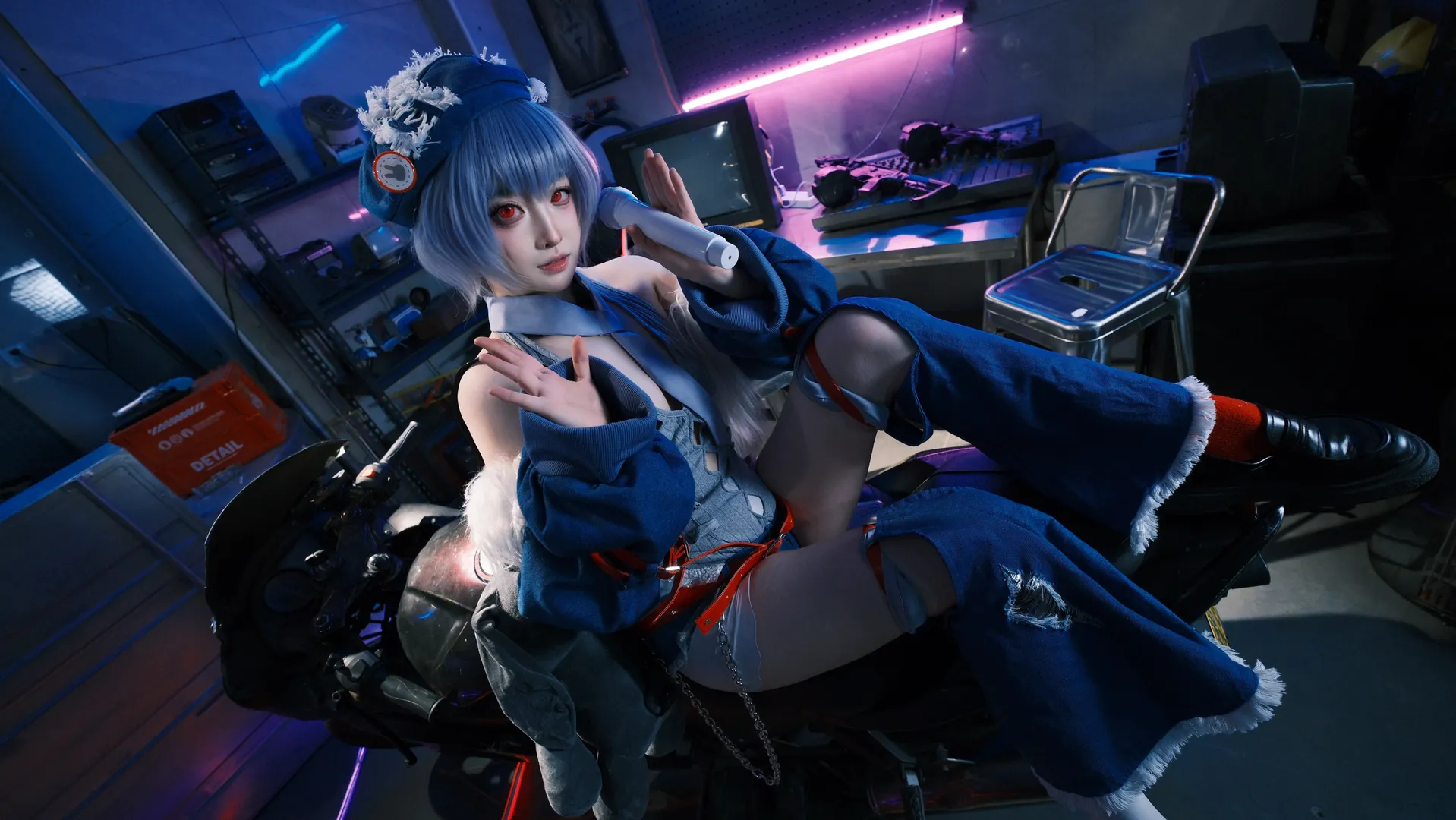 Cyberpunk, Rei Ayanami cosplay, Neon Genesis Evangelion, Rock style, Stockings