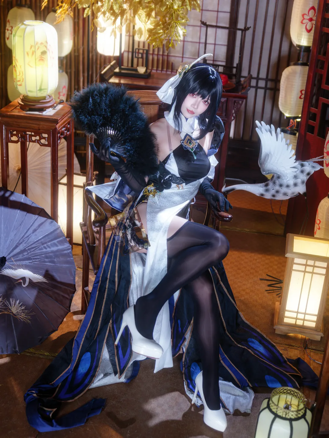 碧蓝航线, cosplay摄影, 黑丝穿搭, 镇海改cos, 民国风旗袍