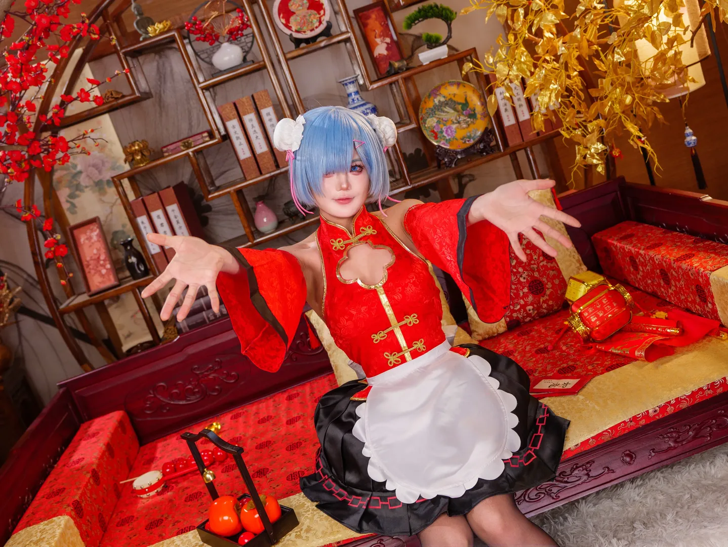 Re:ゼロから始める異世界生活, レム コスプレ, 黒ストッキング, 年賀イラスト, 新年コスプレ - 10枚目