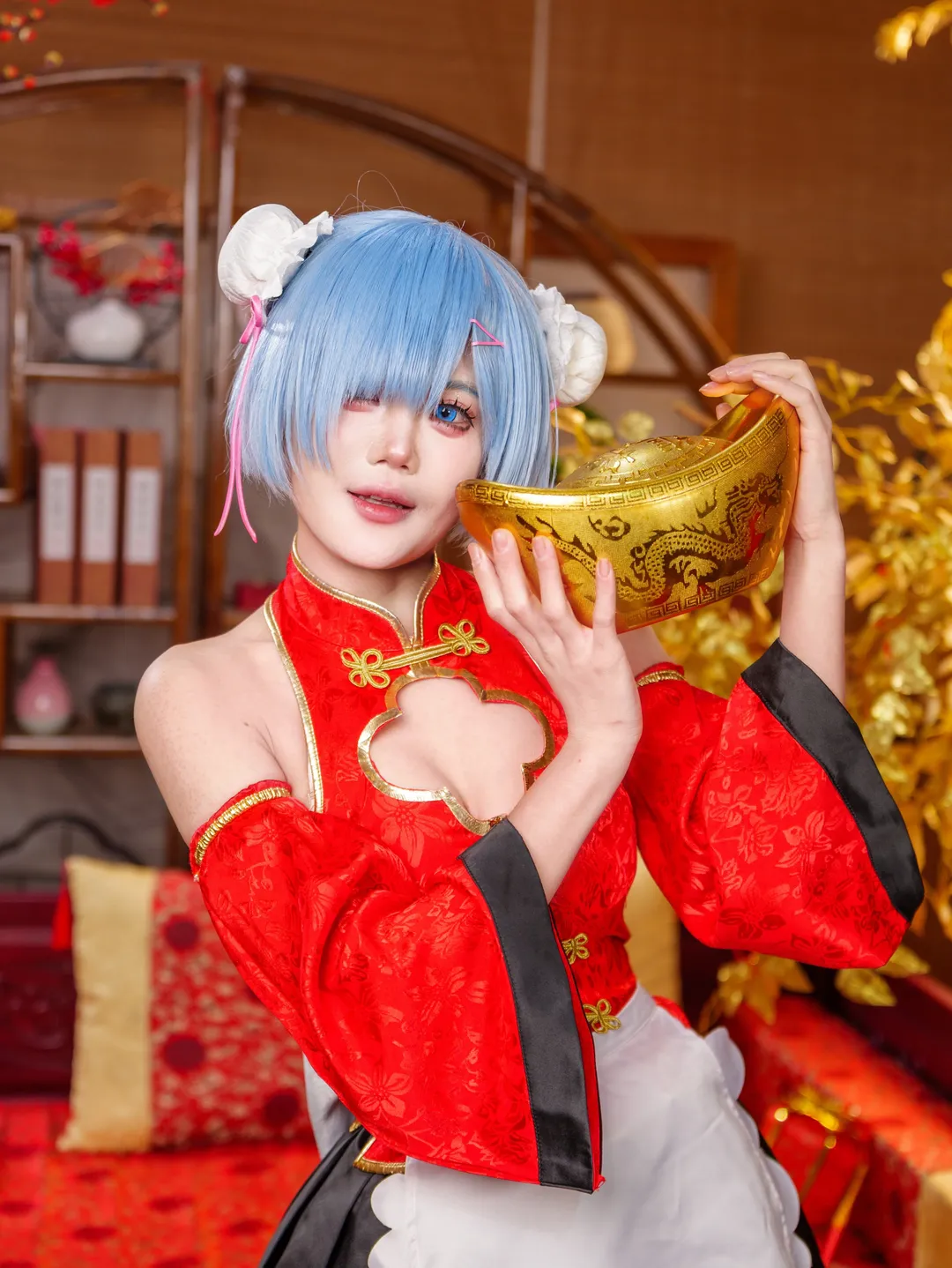 Re:ゼロから始める異世界生活, レム コスプレ, 黒ストッキング, 年賀イラスト, 新年コスプレ - 2枚目
