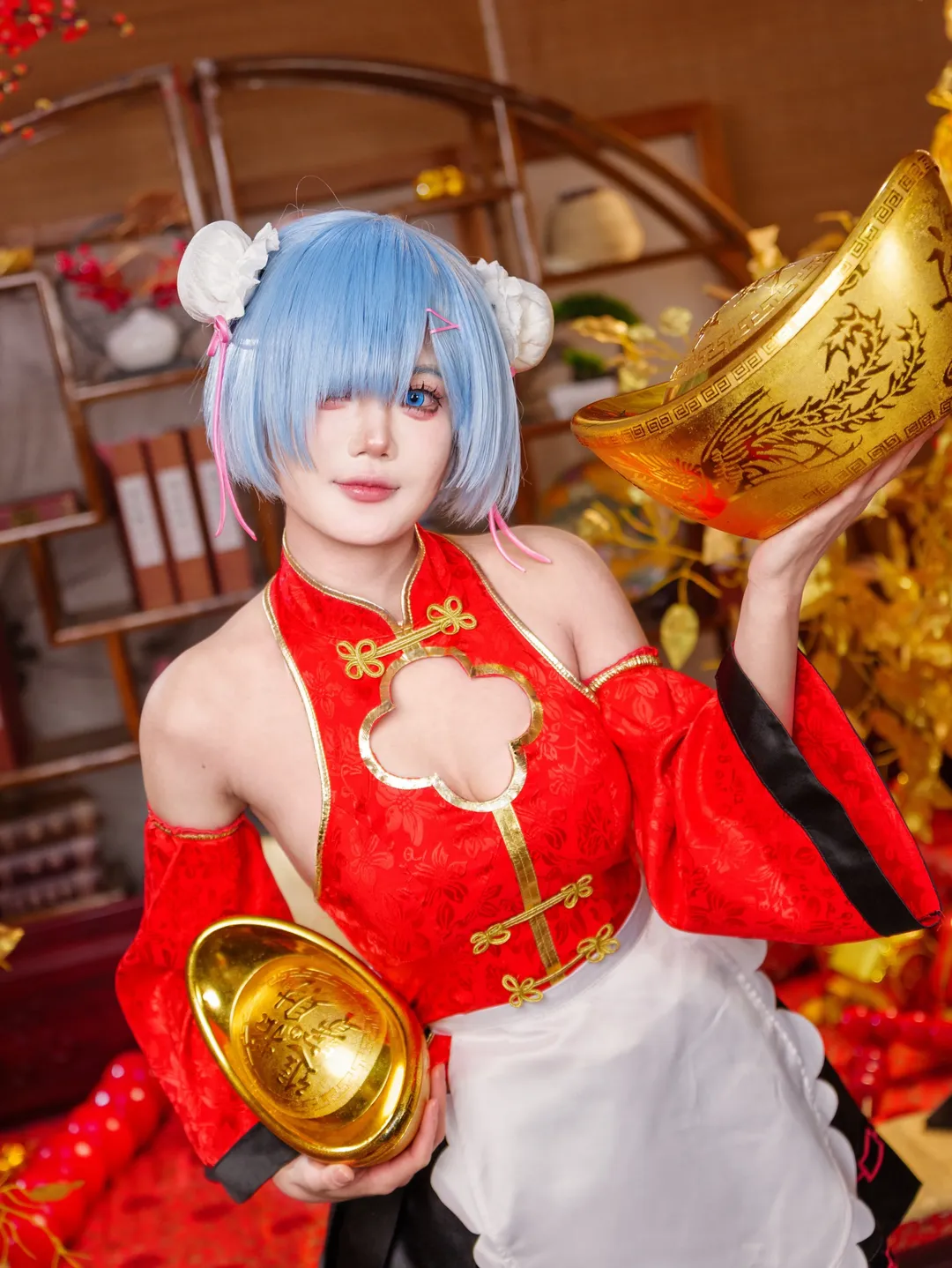 Re:ゼロから始める異世界生活, レム コスプレ, 黒ストッキング, 年賀イラスト, 新年コスプレ - 3枚目