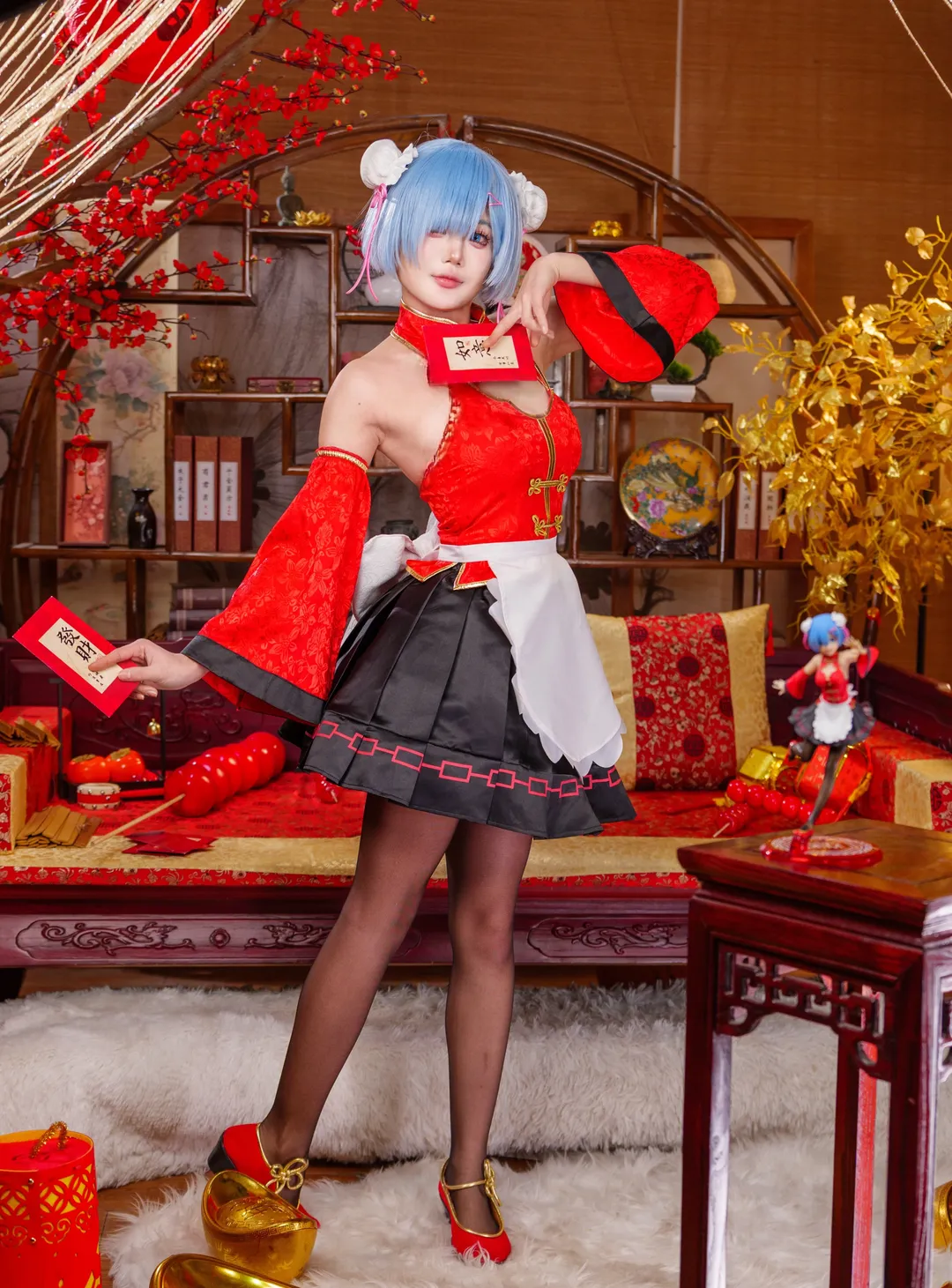 Re:ゼロから始める異世界生活, レム コスプレ, 黒ストッキング, 年賀イラスト, 新年コスプレ - 5枚目