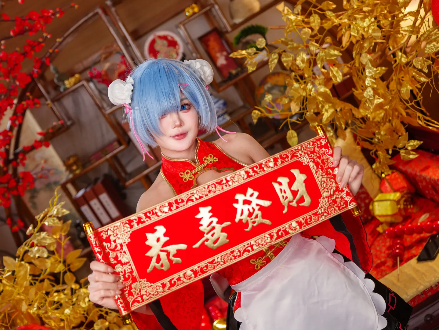 Re:ゼロから始める異世界生活, レム コスプレ, 黒ストッキング, 年賀イラスト, 新年コスプレ - 7枚目