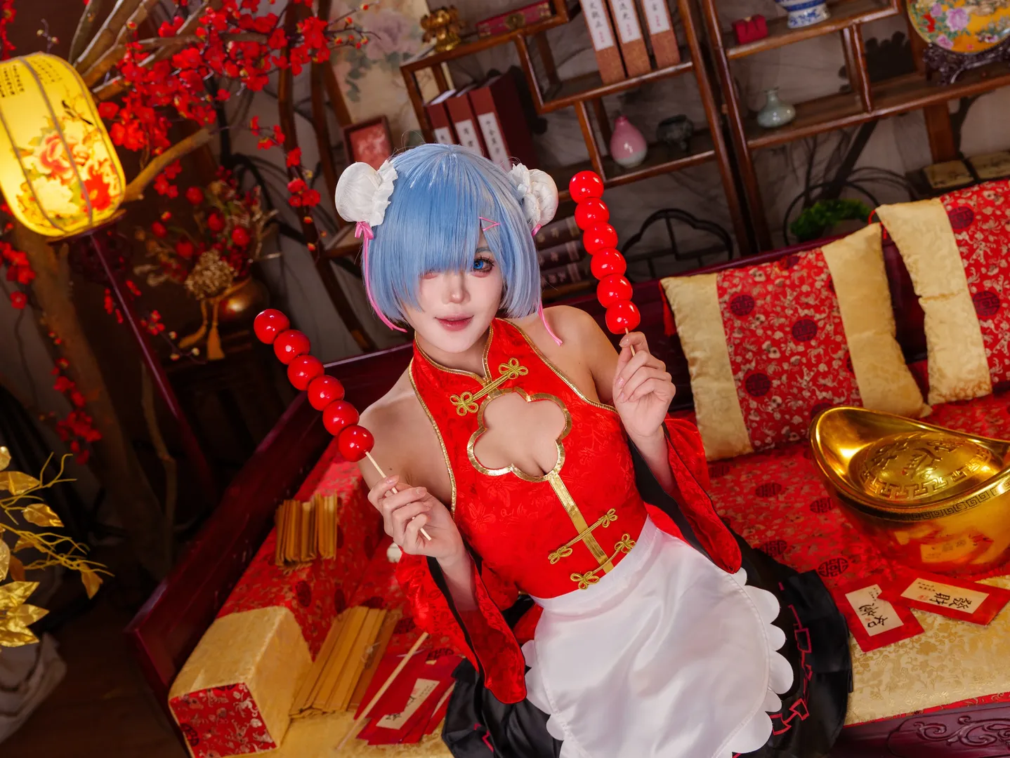 Re:ゼロから始める異世界生活, レム コスプレ, 黒ストッキング, 年賀イラスト, 新年コスプレ - 8枚目