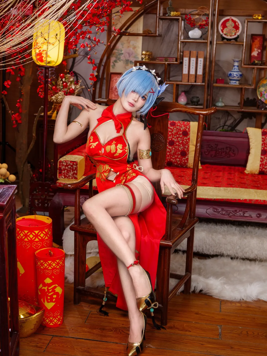 コスプレ, Re:ゼロから始める異世界生活, レム コスプレ, 黒ストッキング, 元宵節