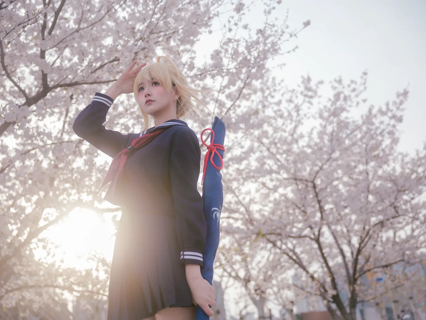 阿尔托莉雅cos, Fate, JK制服, 白丝穿搭, 樱花写真 - 第7张