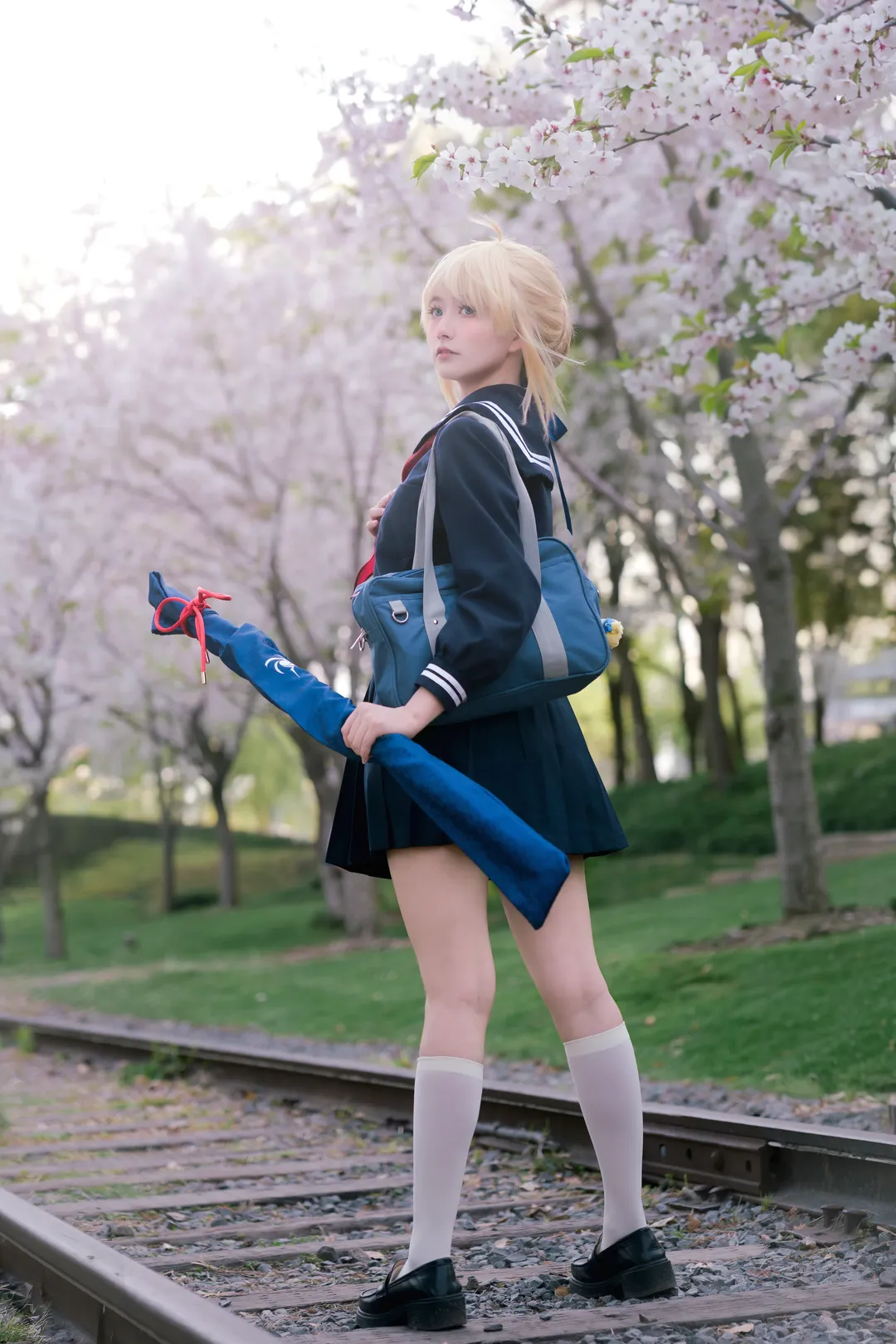 阿爾託莉雅cos, Fate, JK制服, 白絲穿搭, 櫻花寫真