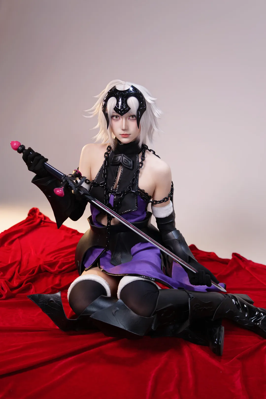 cosplay, Fate/Grand Order, 黑贞德cos, 银发, 丝袜