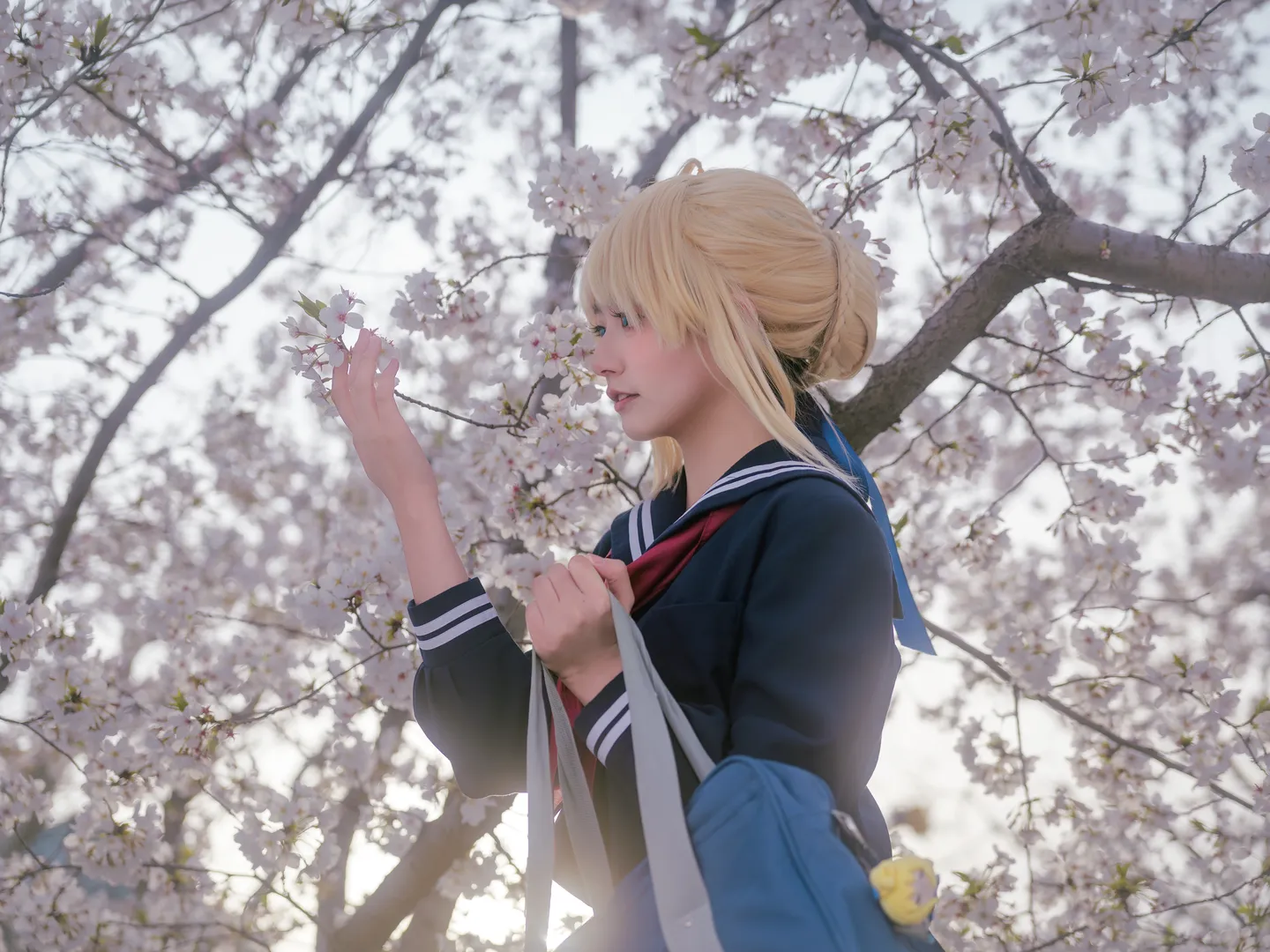 阿尔托莉雅cos, Fate, JK制服, 丝袜穿搭, 樱花写真 - 第5张