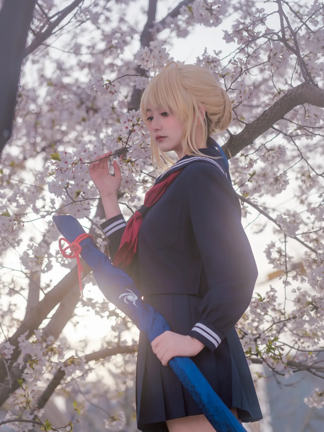 阿尔托莉雅cos, Fate, JK制服, 丝袜穿搭, 樱花写真 - 第6张