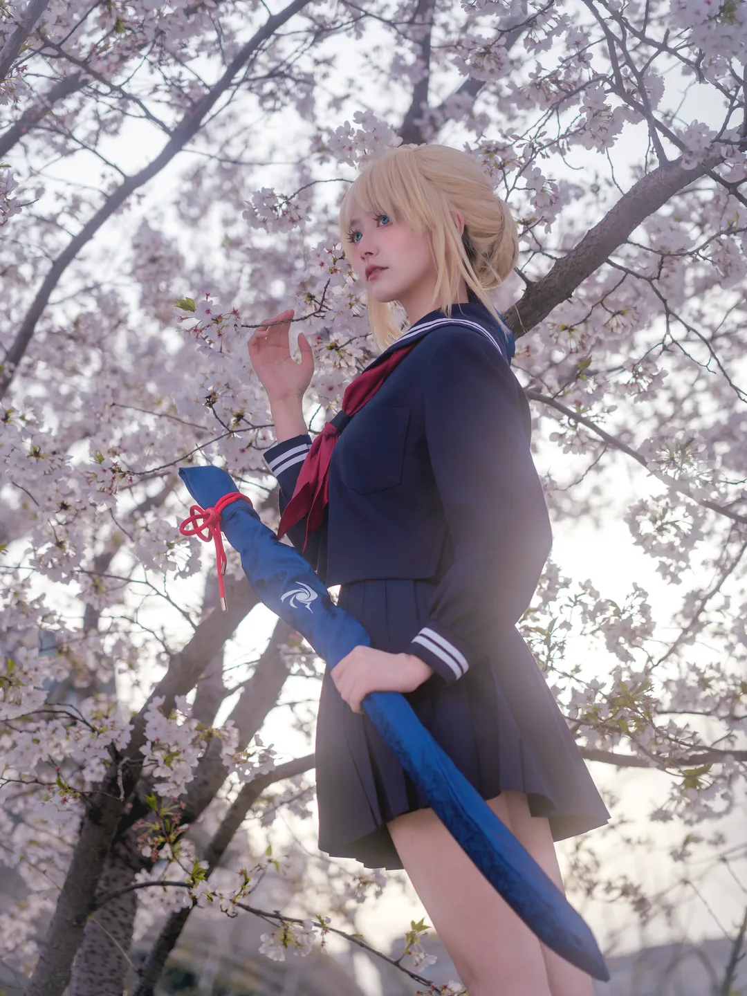 阿尔托莉雅cos, Fate, JK制服, 丝袜穿搭, 樱花写真 - 第7张