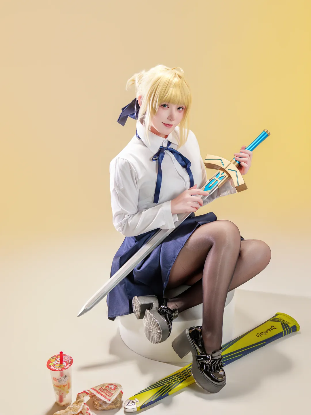阿尔托莉雅cos, 二次元cosplay, FGO, jk制服, 黑丝穿搭 - 第2张