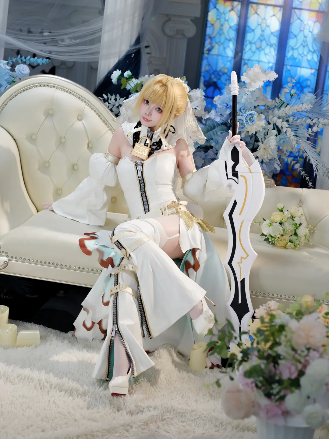 二次元摄影, FGO, cosplay分享, 白丝穿搭, 花嫁尼禄cos