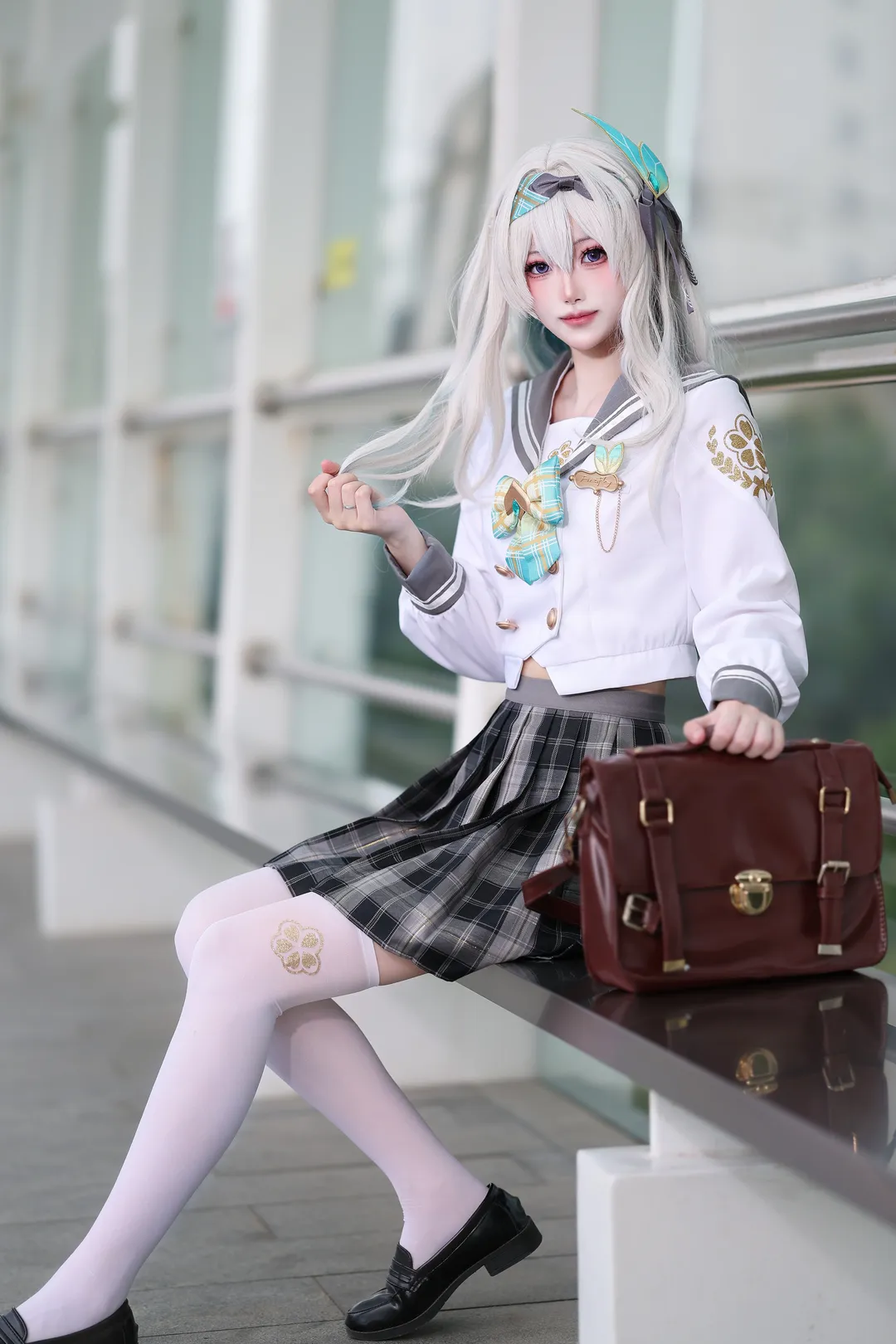 2D, Honkai: Star Rail, Firefly cosplay, Cosplay photography, White thigh-highs outfit
