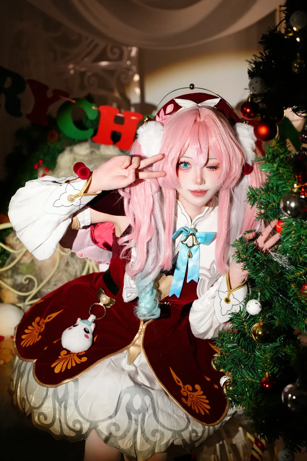 崩壊：スターレイル, ヒアシンシア コスプレ, コスプレシェア, クリスマス写真, 白ニーソコーデ - 1枚目