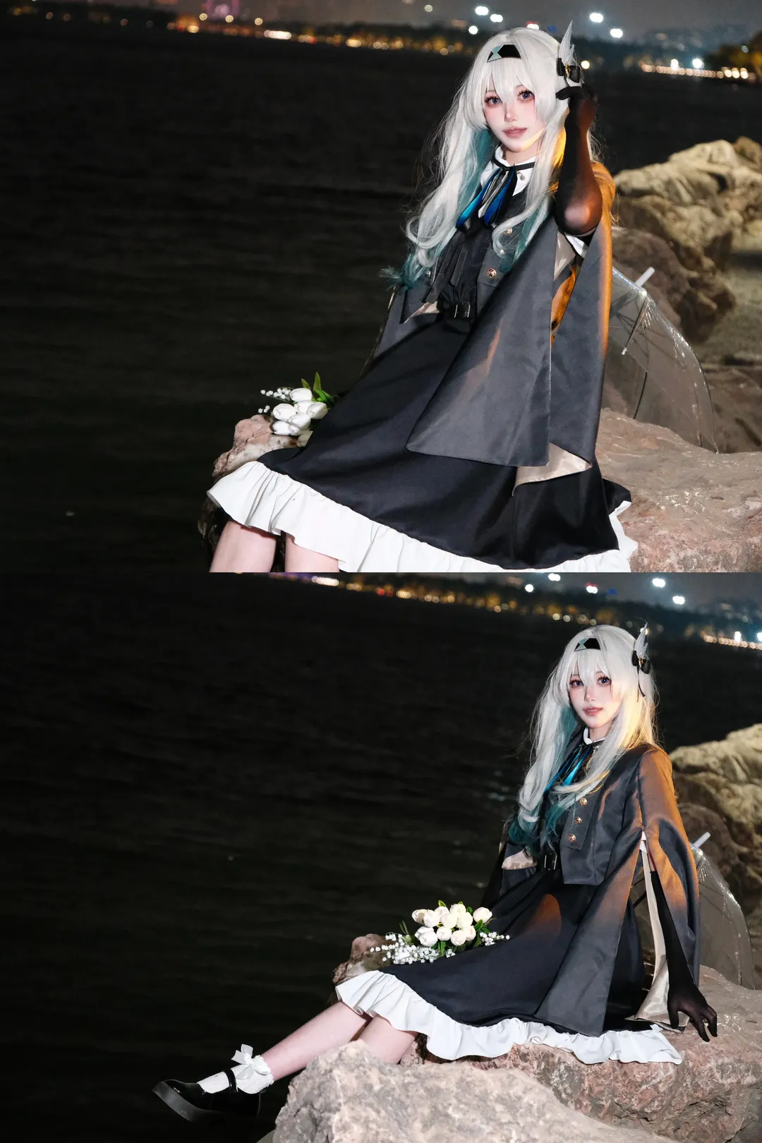 崩坏星穹铁道, 流萤cos, 夜景人像, cosplay摄影, 白青发色 - 第1张