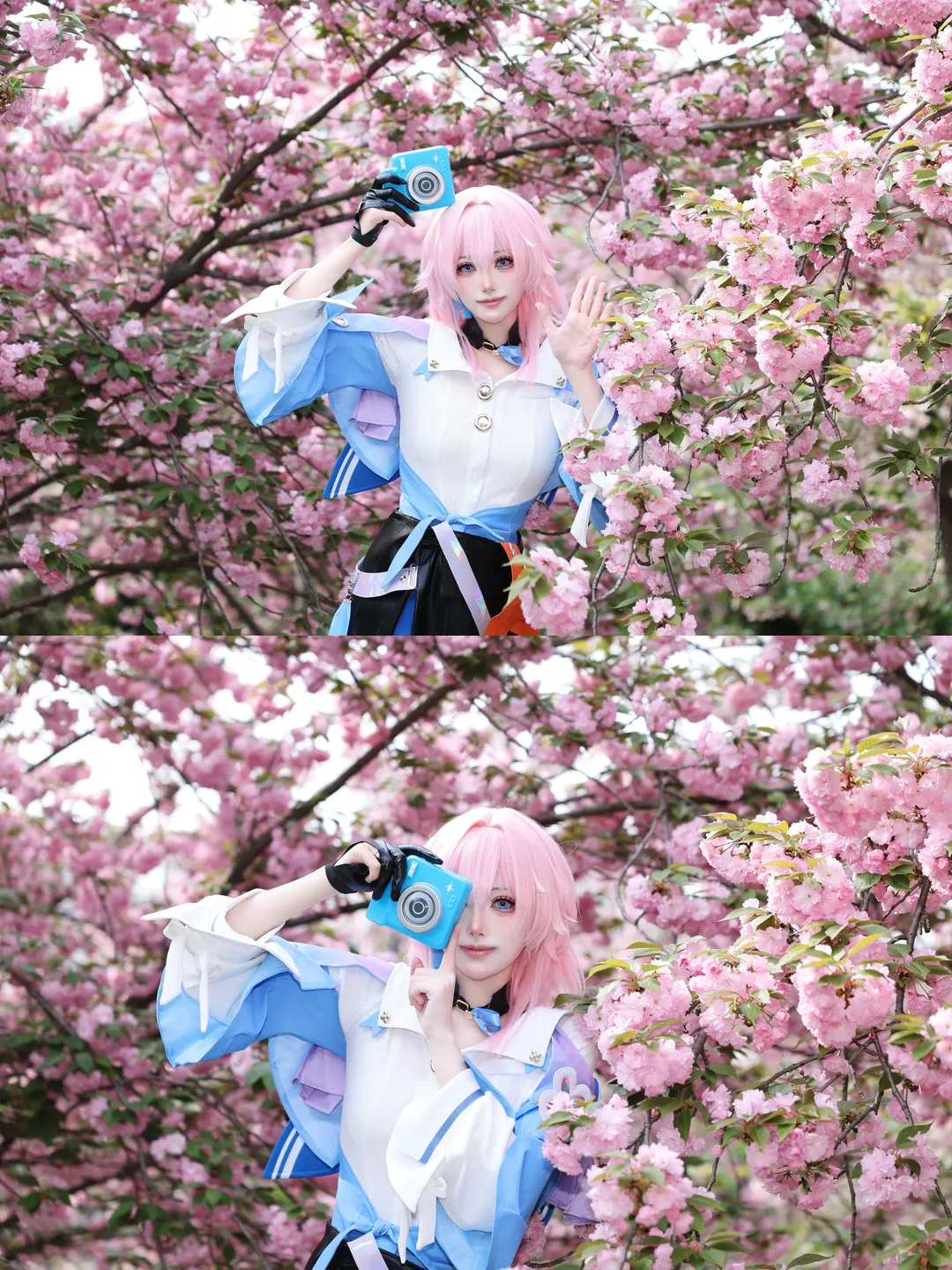 Anime girl, Honkai: Star Rail, March 7th cosplay, Cherry blossom outdoor scene, Cosplay photography - Image 1