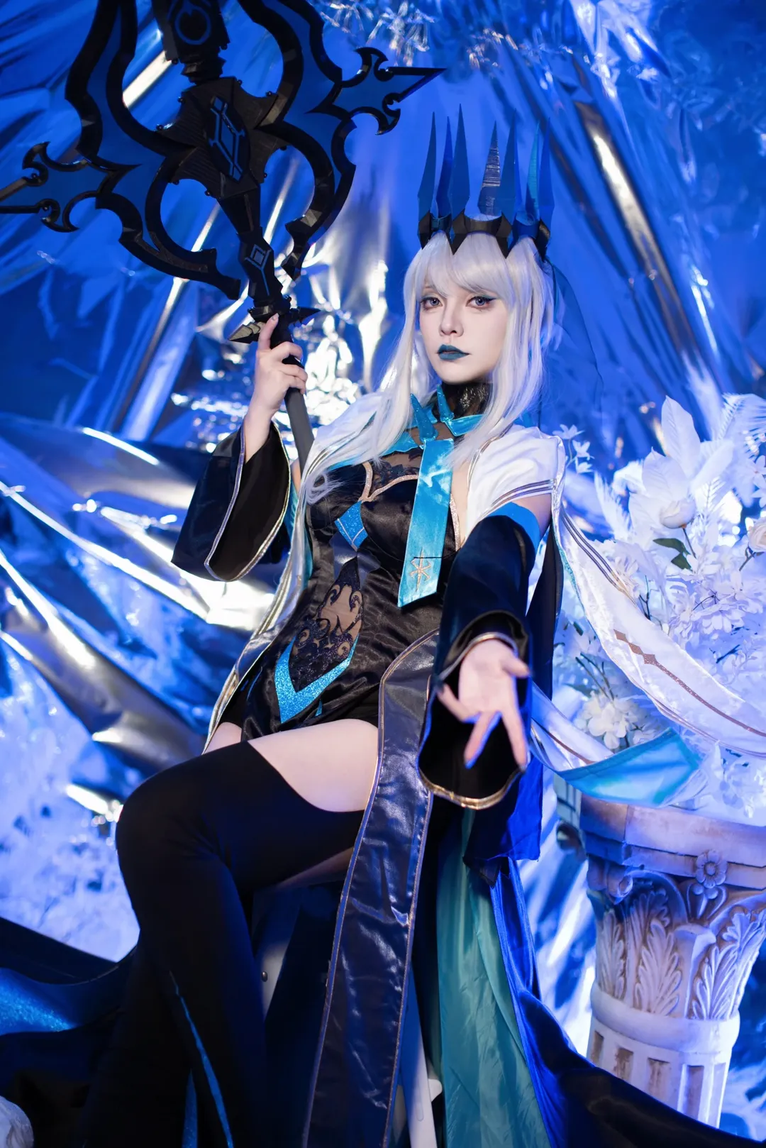 fgo, 黑丝cos, cos道具, 摩根cos, 蓝色系妆造