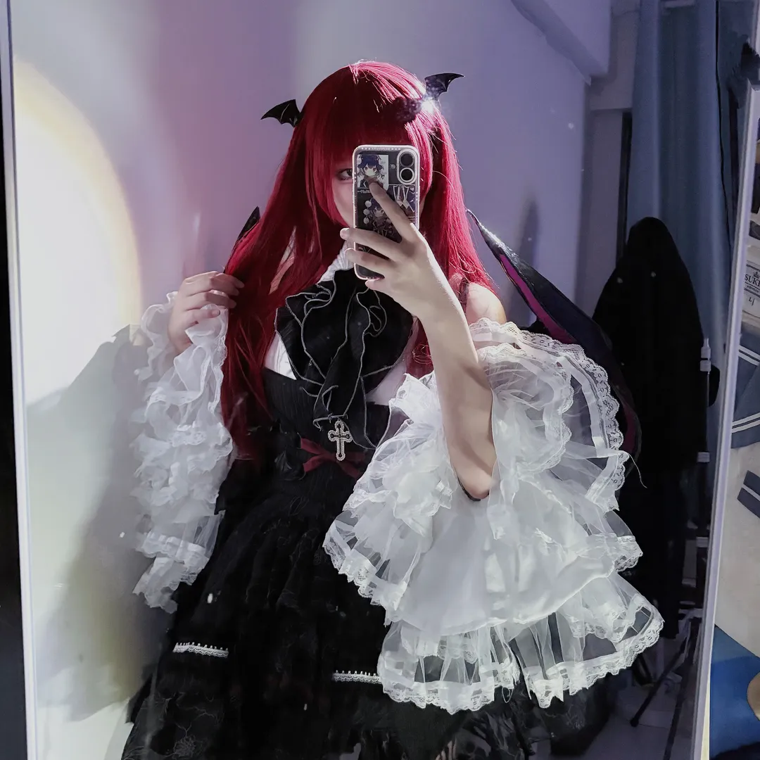 哥特风, 小恶魔, 红发假发, 蝙蝠翅膀, 东方project cos - 第2张