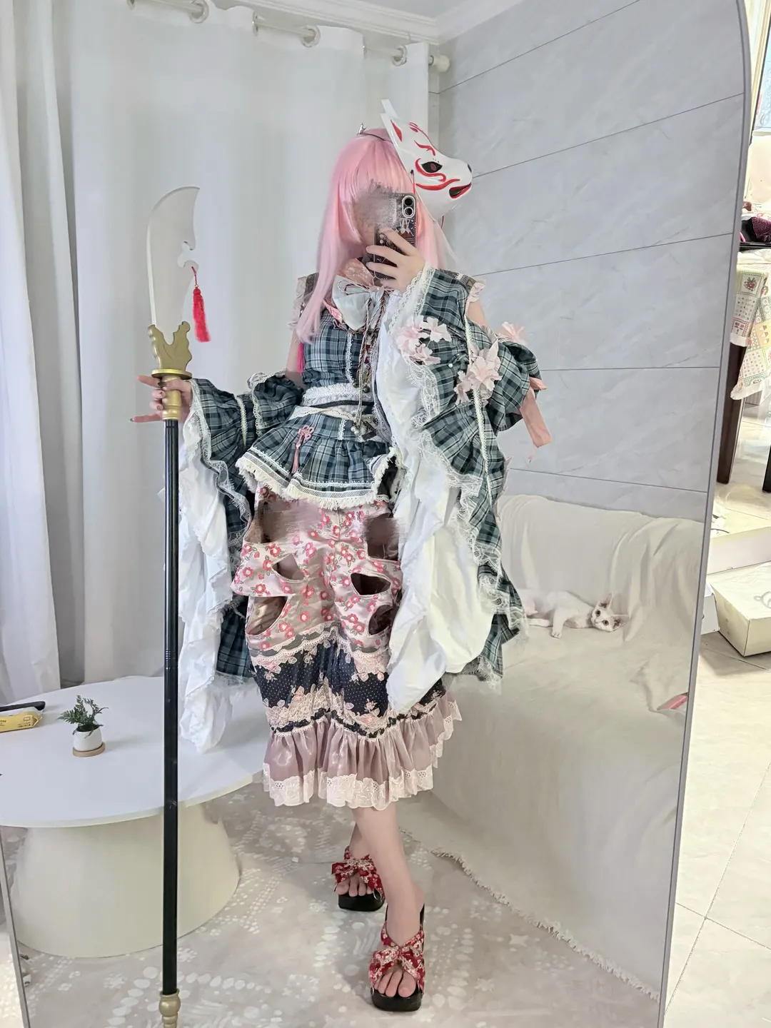 cosplay, 东方Project, 试衣, 长柄武器, 狐狸面具