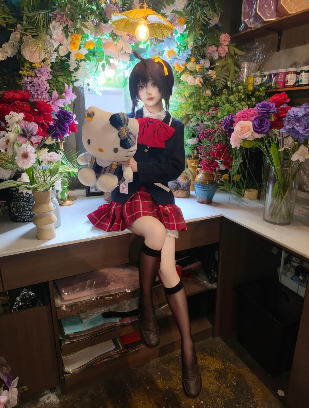黑絲, 小鳥遊六花cos, 過膝長筒襪, 中二病, 花店攝影 - 第1張