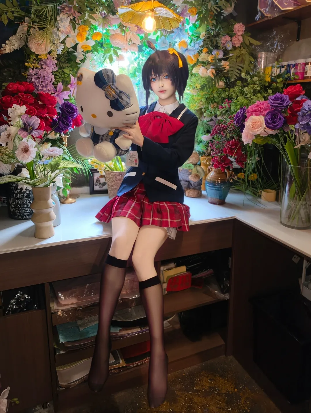 黑丝, 小鸟游六花cos, 过膝长筒袜, 中二病, 花店摄影