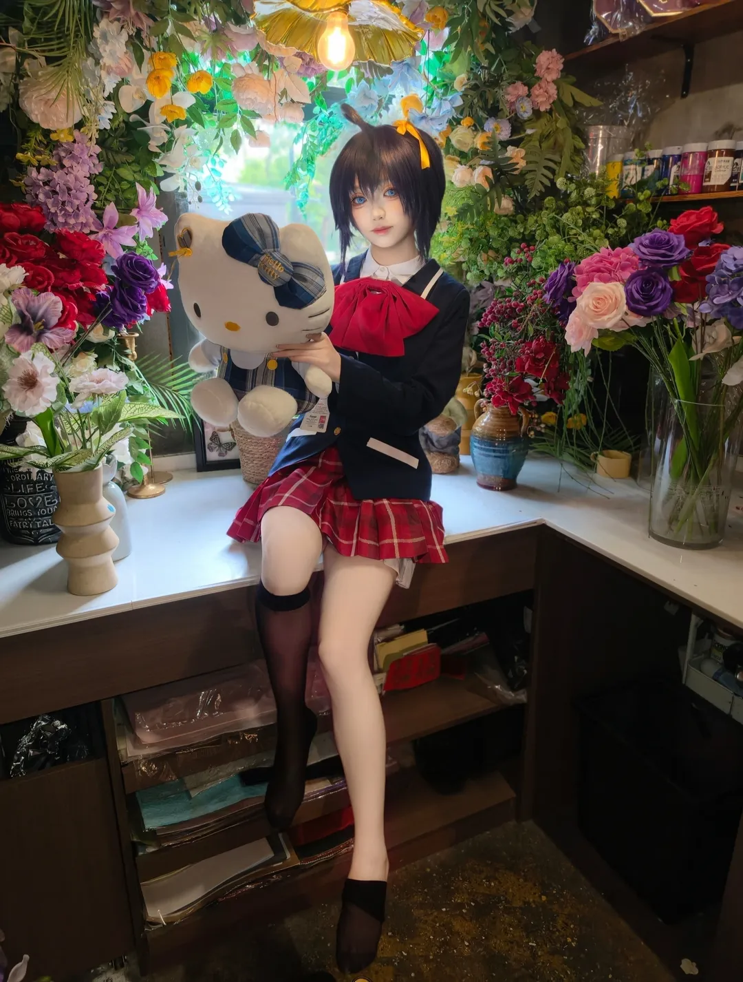 黑絲, 小鳥遊六花cos, 過膝長筒襪, 中二病, 花店攝影 - 第3張