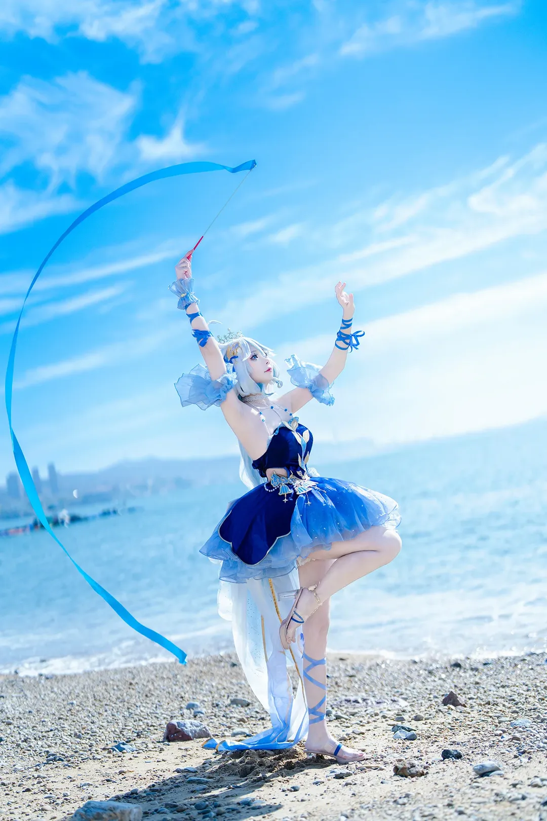 原神, 二次元摄影, 芙宁娜cos, 芙卡洛斯cos, 海边外景