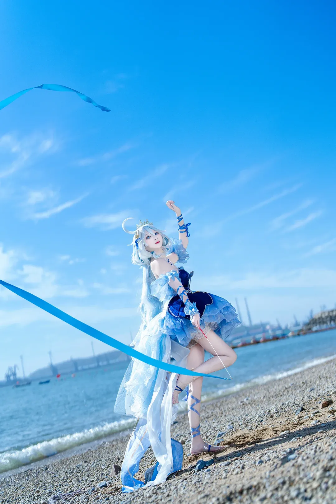 Genshin Impact, Anime-style photography, Furina cosplay, Focalors cosplay, Seaside location shoot - Image 3