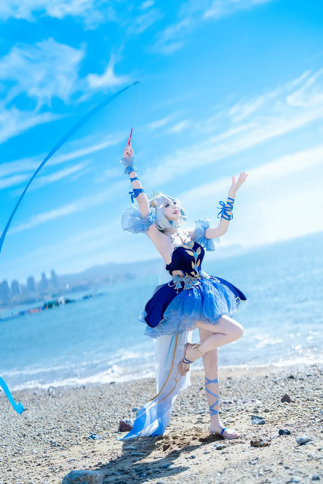 Genshin Impact, Anime-style photography, Furina cosplay, Focalors cosplay, Seaside location shoot - Image 4