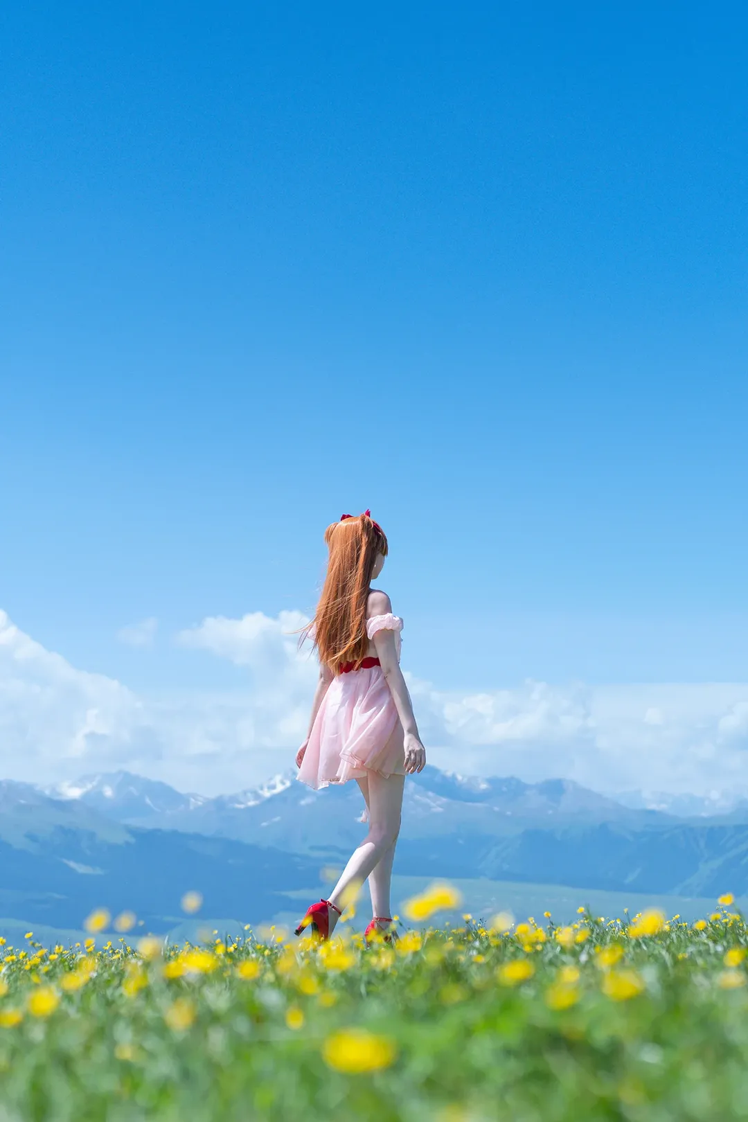 二次元摄影, 明日香cos, 新世纪福音战士, 雪山外景, 白色丝袜 - 第1张