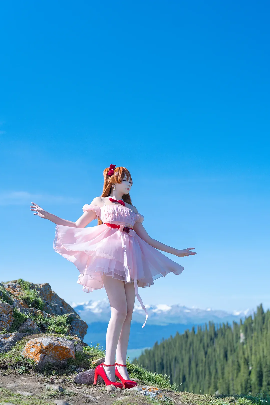 cosplay, 白丝, 明日香cos, 新世纪福音战士, 高山外景 - 第1张