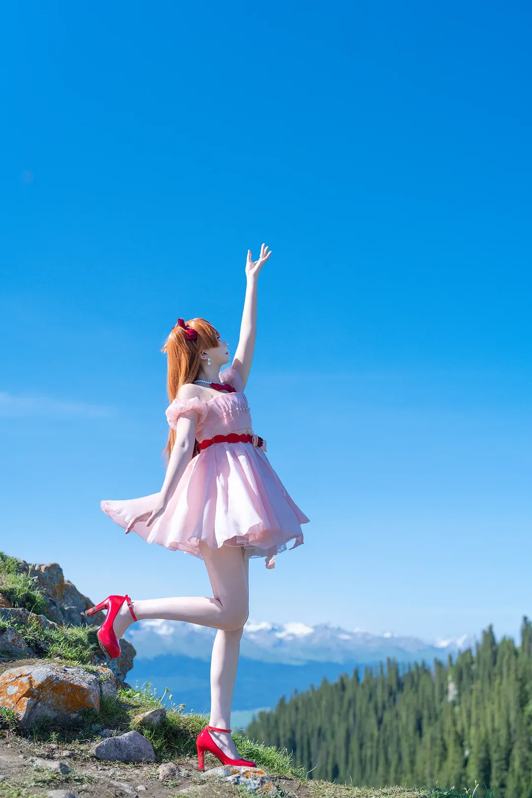 cosplay, 白丝, 明日香cos, 新世纪福音战士, 高山外景