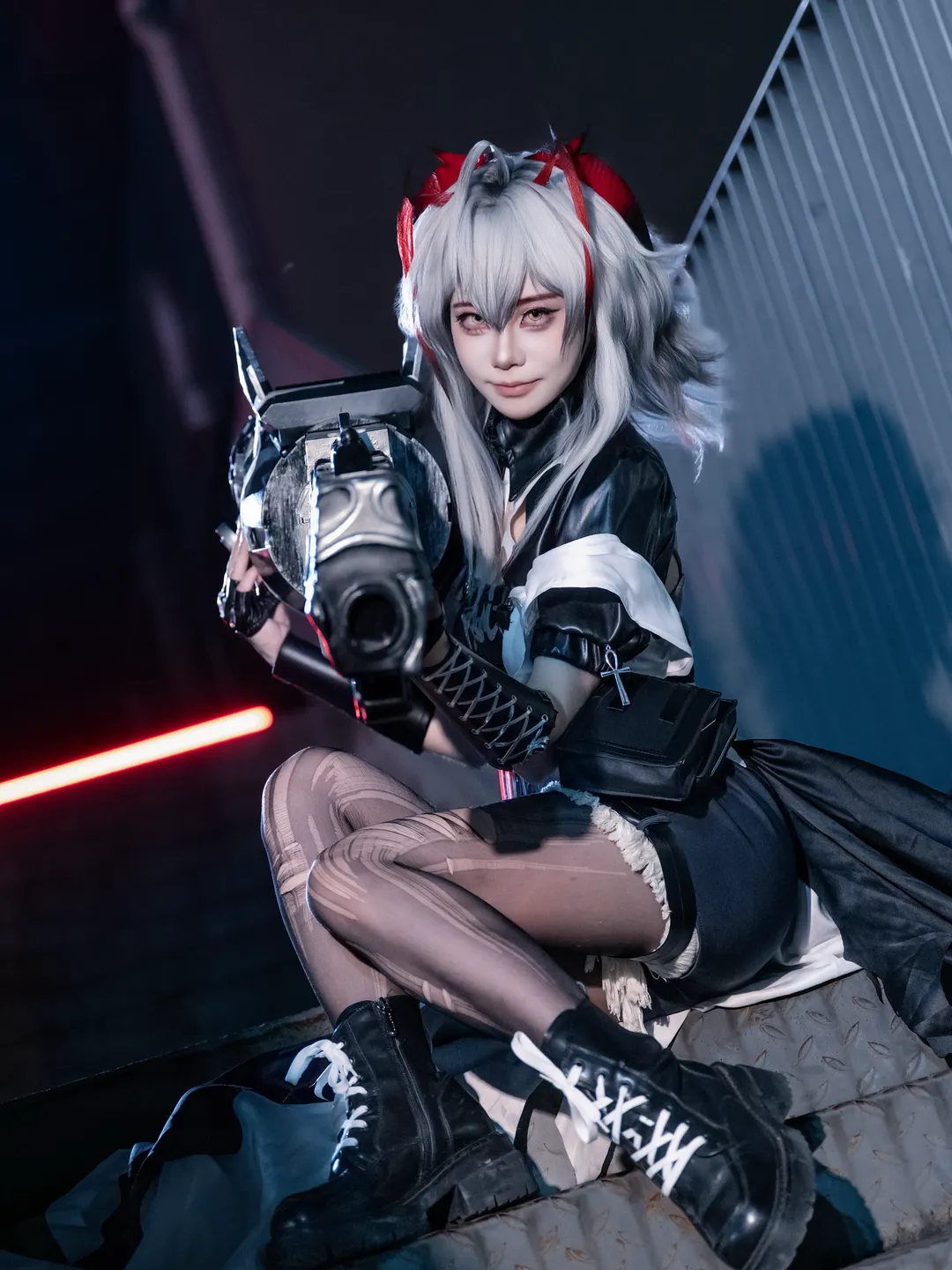 Techwear, Cyberpunk, Arknights, Wishadel cosplay, Ripped stockings
