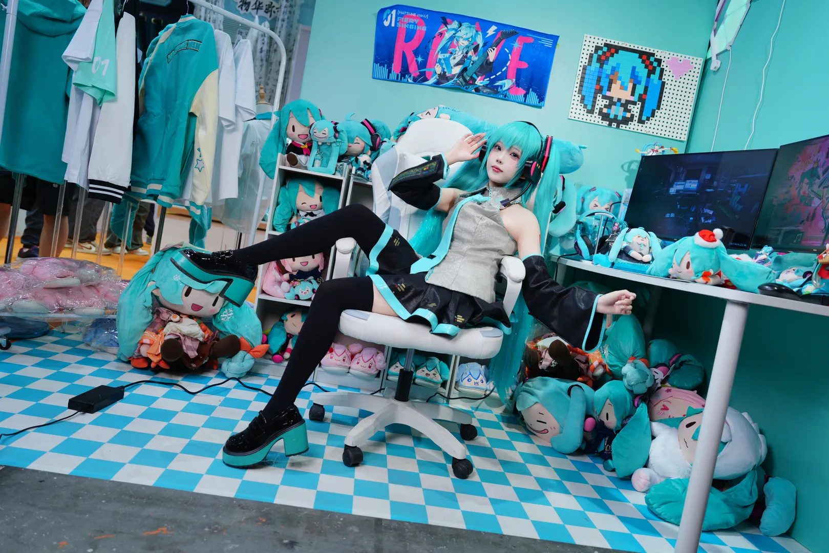 萤火虫漫展, 初音未来cos, VOCALOID, 黑丝连裤袜, 初音fufu
