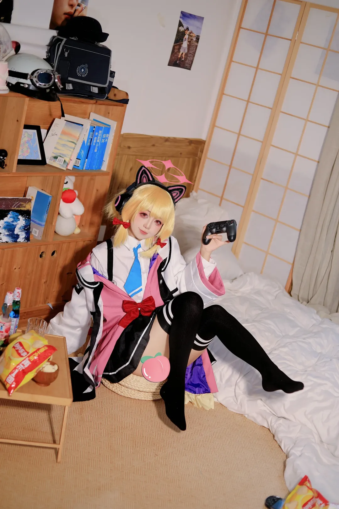 二次元, cosplay, 蔚蓝档案, 黑丝过膝袜, 才羽桃cos