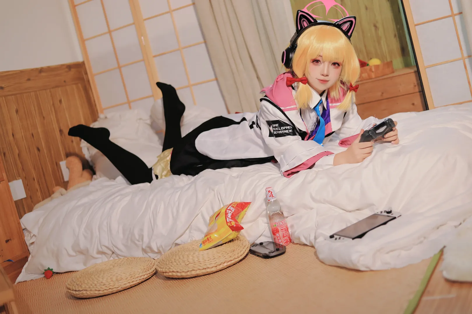 二次元, cosplay, 蔚蓝档案, 黑丝过膝袜, 才羽桃cos - 第5张