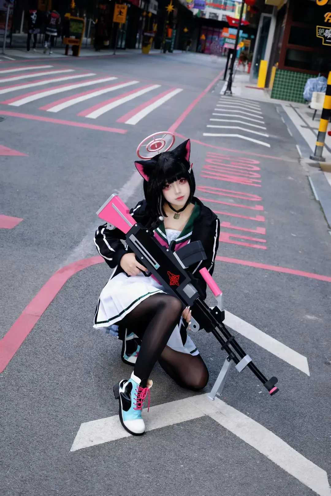 蔚蓝档案, 二次元cosplay, 杏山和纱cos, 街头摄影, 黑丝外景 - 第1张