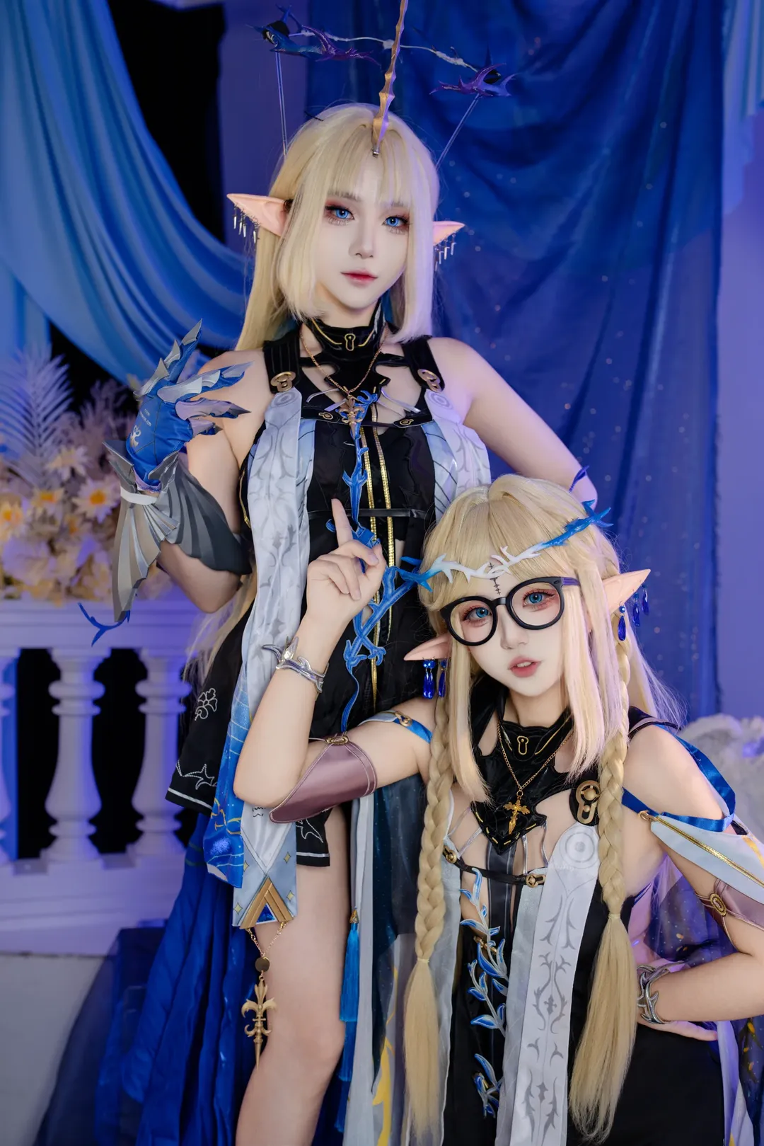 卡提希娅cos, 双人cosplay, 精灵耳妆造, 鸣朝, 蓝白系摄影 - 第1张