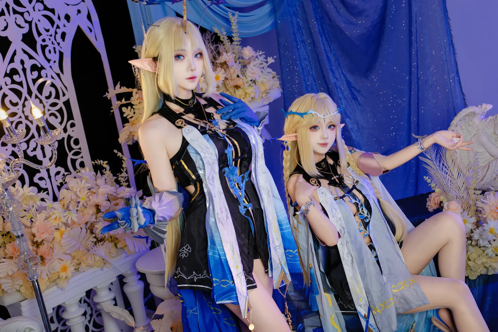 卡提希娅cos, 双人cosplay, 精灵耳妆造, 鸣朝, 蓝白系摄影 - 第3张