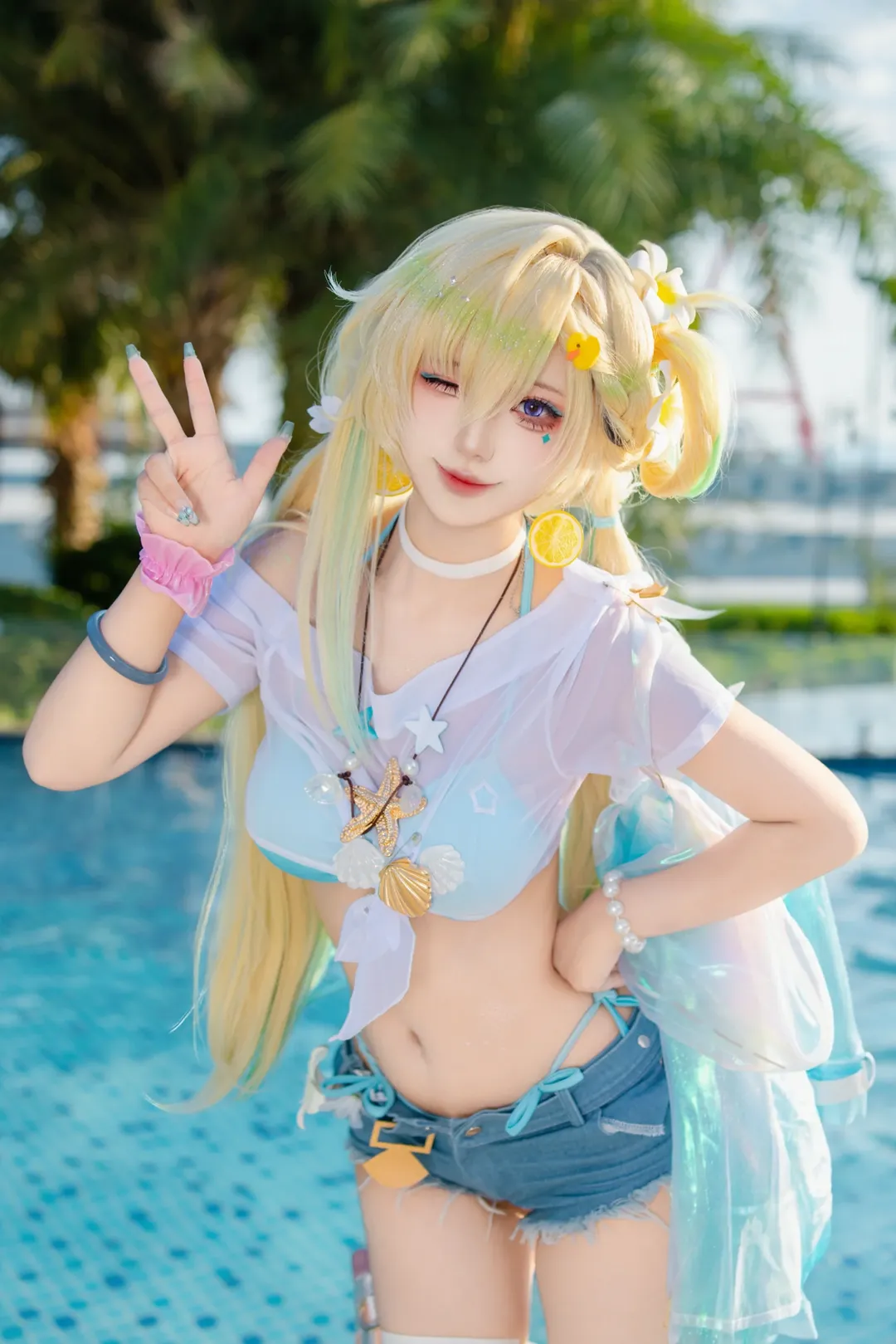 琳奈cos, 泳池写真, 琳奈泳装, 琳奈薄荷糖, 辣妹学姐 - 第1张
