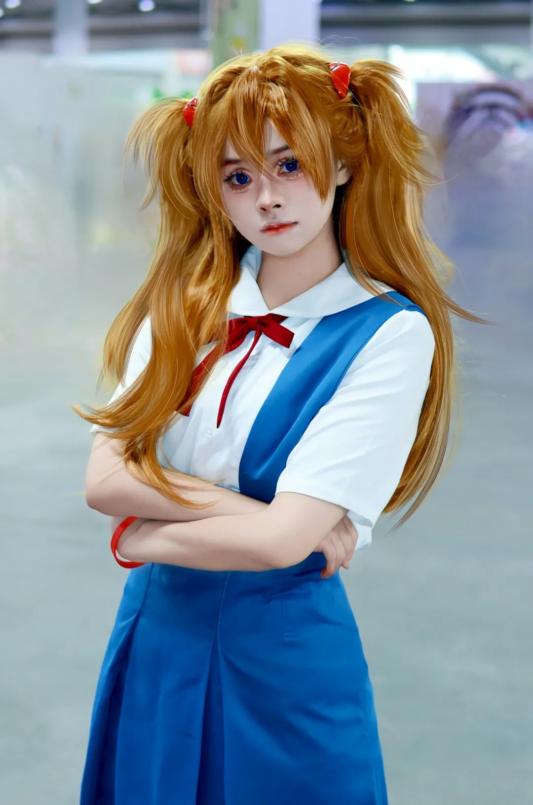 明日香cos, 新世纪福音战士, cosplay场照, 双马尾, 蓝白校服
