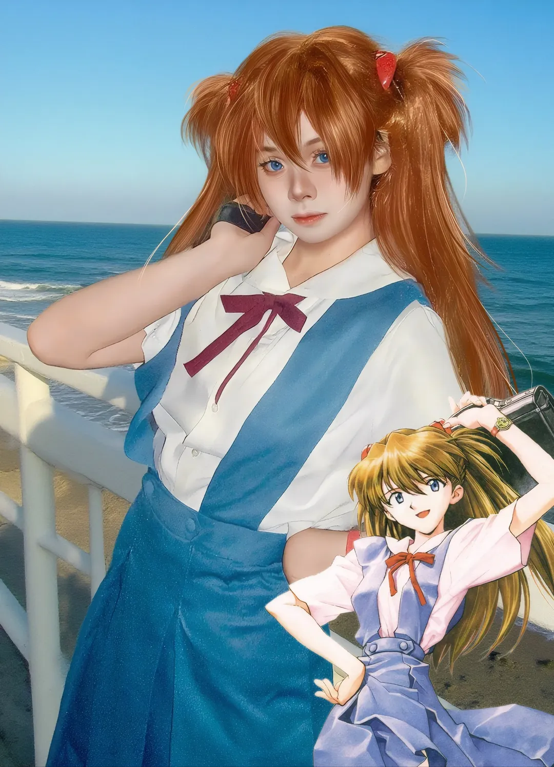 明日香cos, 新世纪福音战士, cosplay摄影, 双马尾, 海滨外景 - 第1张