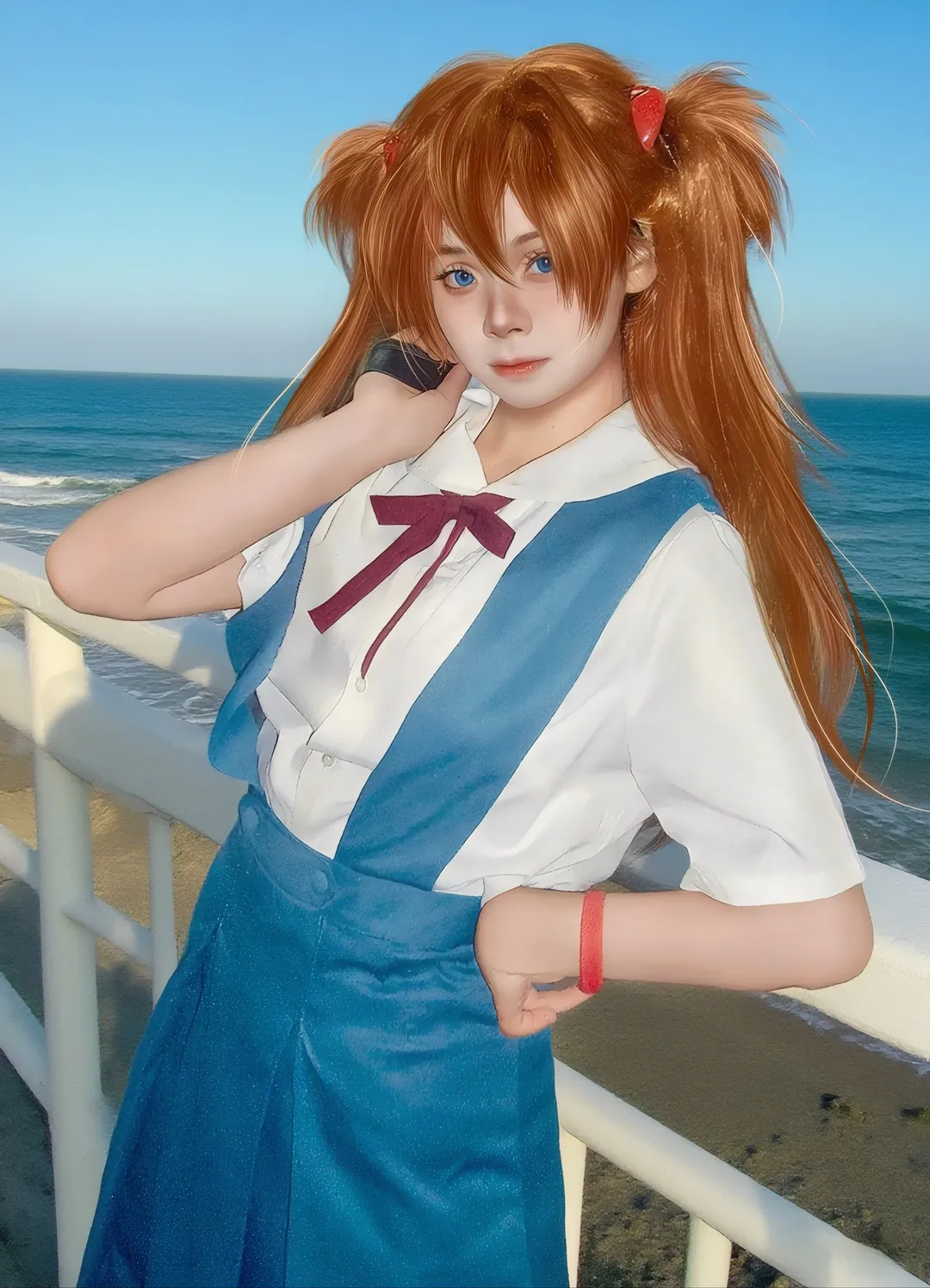 明日香cos, 新世纪福音战士, cosplay摄影, 双马尾, 海滨外景
