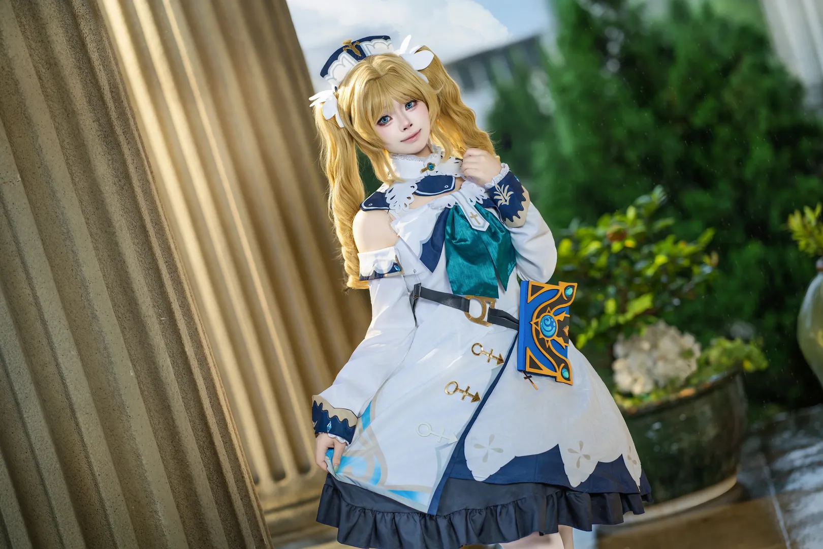 原神, 芭芭拉cos, 户外摄影, 蒙德cos, 白丝少女 - 第2张
