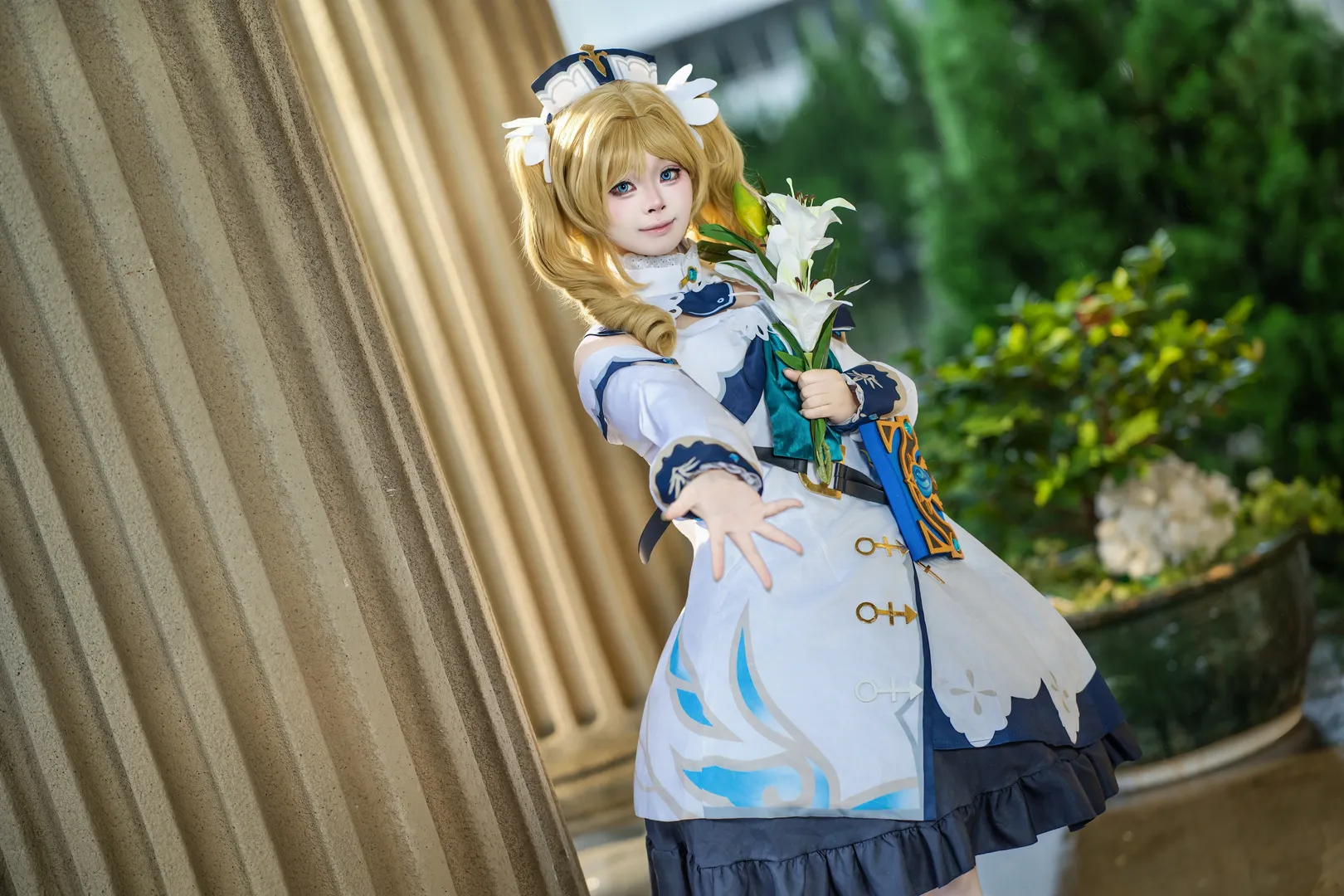 原神, 芭芭拉cos, 户外摄影, 蒙德cos, 白丝少女 - 第3张