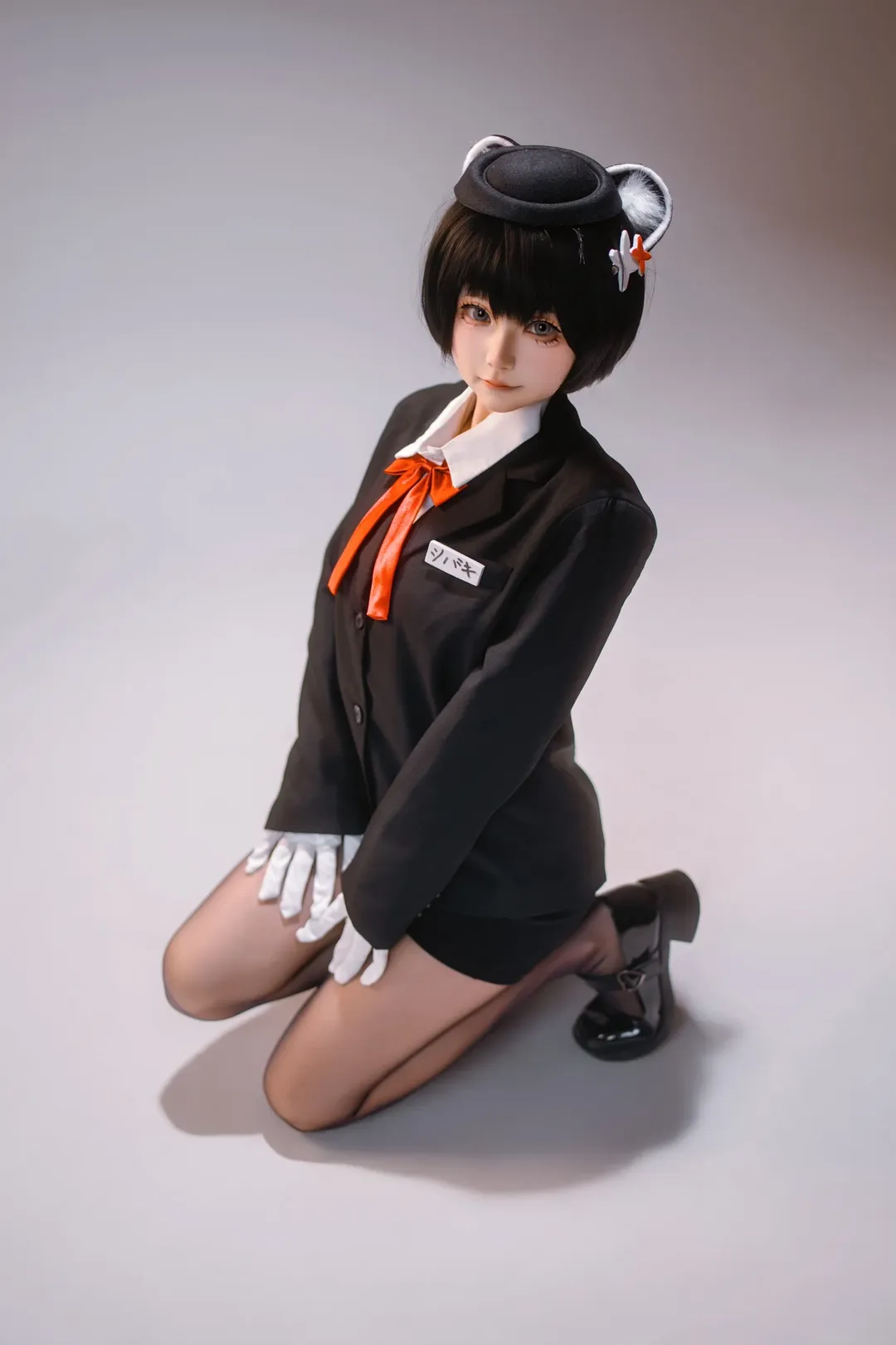 Blue Archive, Uniform cosplay, Black stockings, Kemonomimi girl, Kasuga Tsubaki cosplay