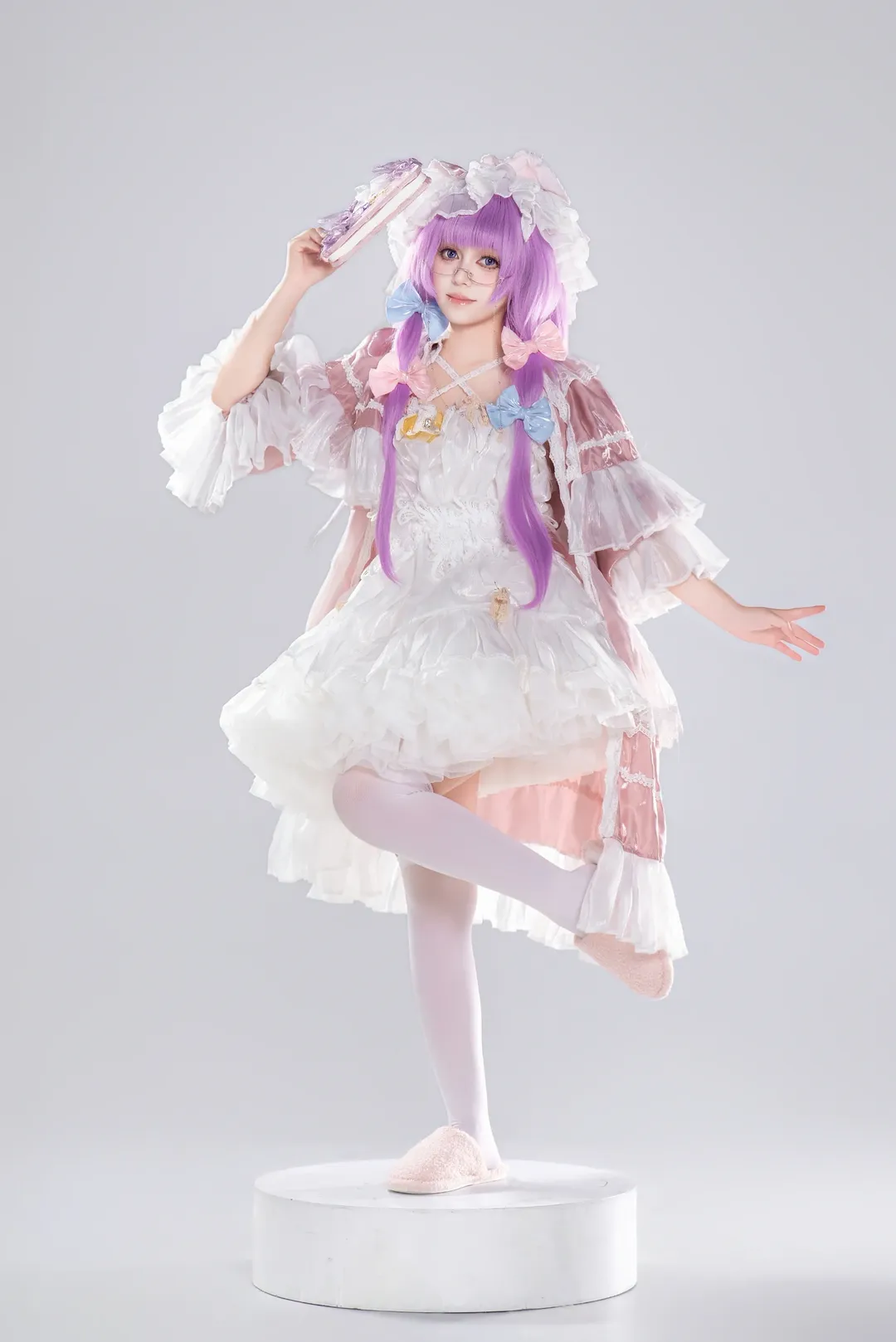 Anime girl, Touhou Project, White background photography, Patchouli Knowledge cosplay, White pantyhose