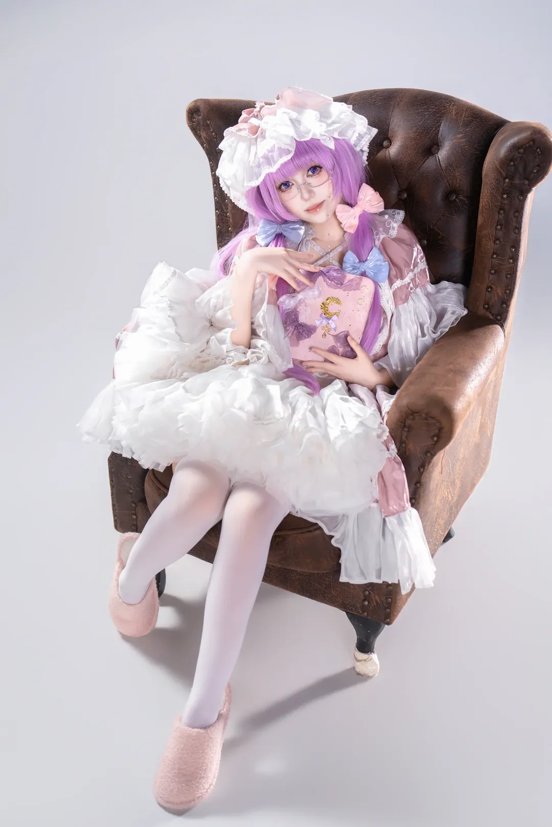 二次元少女, 东方Project, 白棚写真, 帕秋莉诺蕾姬cos, 白丝裤袜 - 第4张