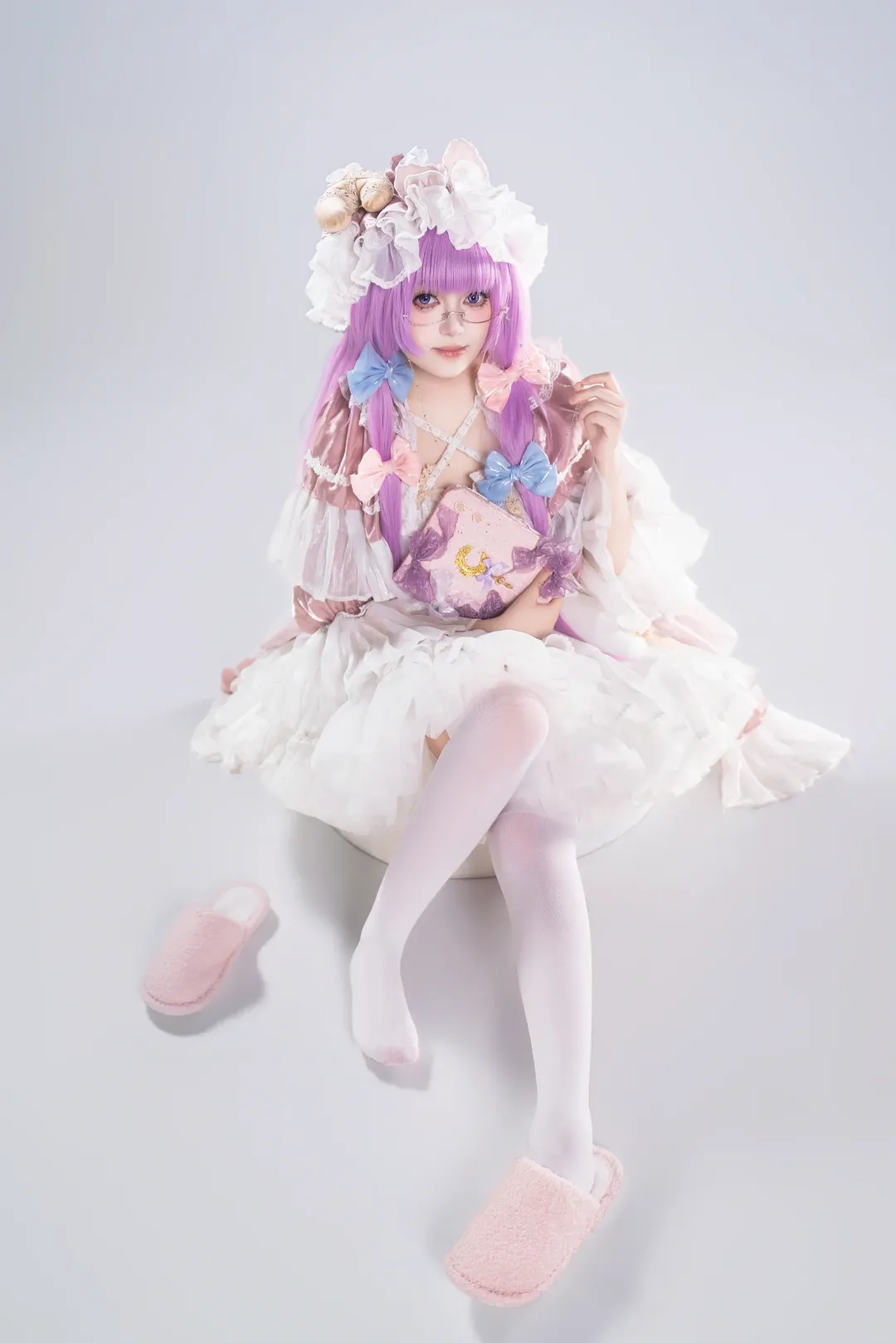 二次元少女, 东方Project, 白棚写真, 帕秋莉诺蕾姬cos, 白丝裤袜 - 第7张